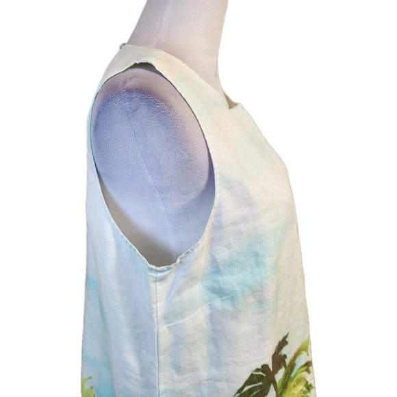 J Jill Love Linen Shift Dress Sz Medium Resort Island Print Sleeveless Pullover - Picture 16 of 16